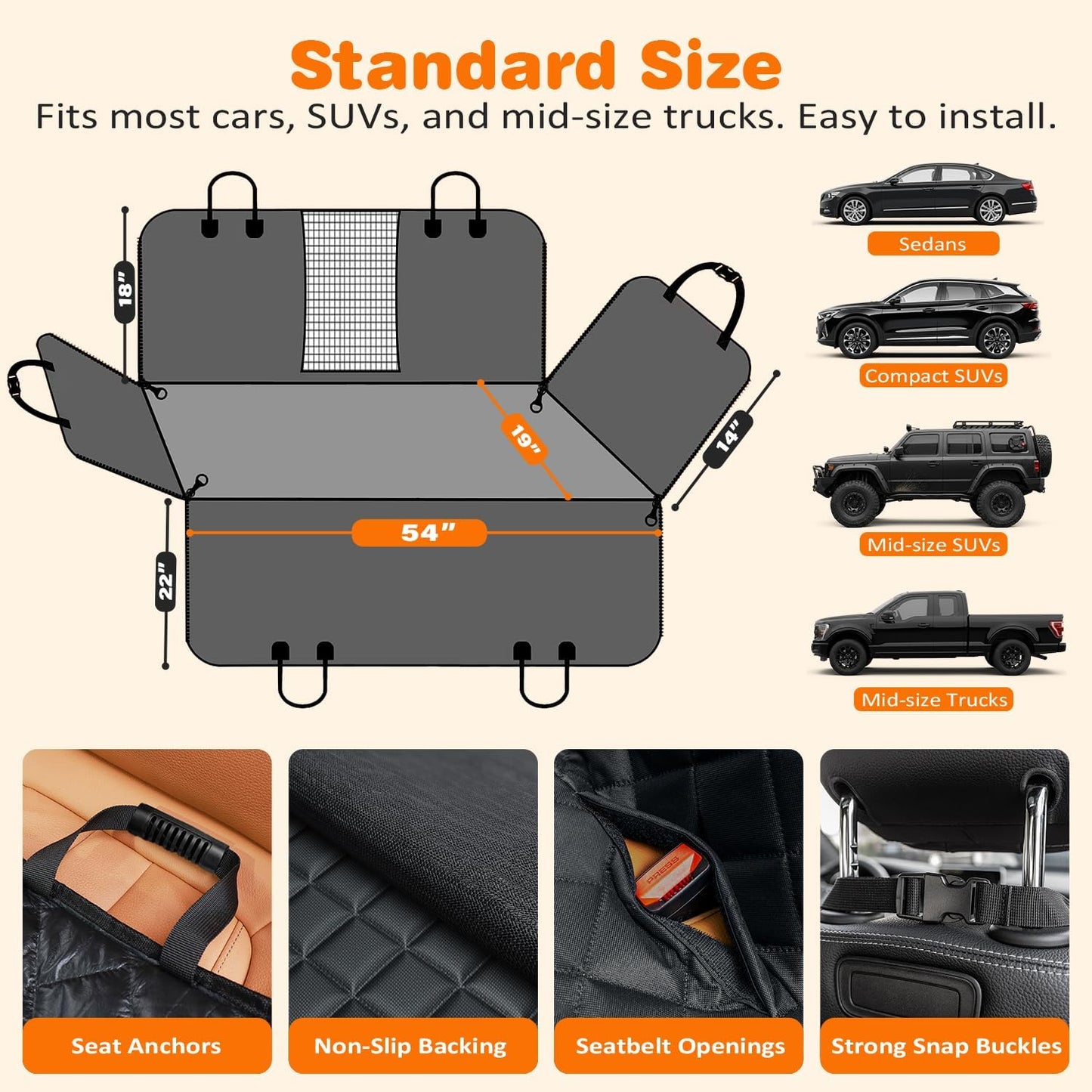 4 in 1 Dog Car Seat Cover for Back Seat, Waterproof