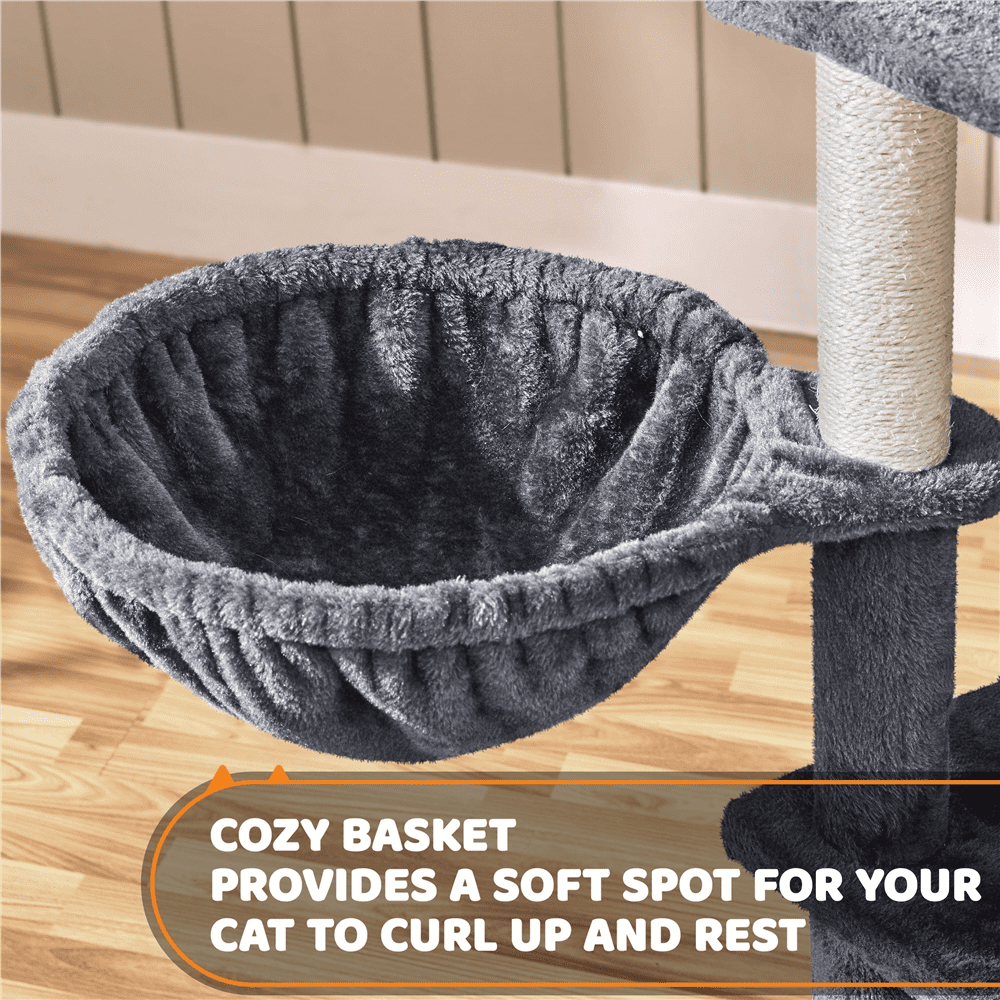 69In Cat Tree Tower with Condos & Scratching Board, Dark Gray