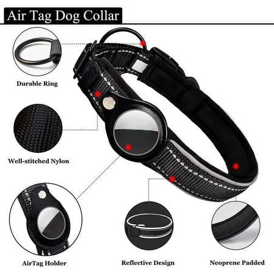 Reflective Airtag Dog Collar,Padded,Small, Medium, Large, Dogs