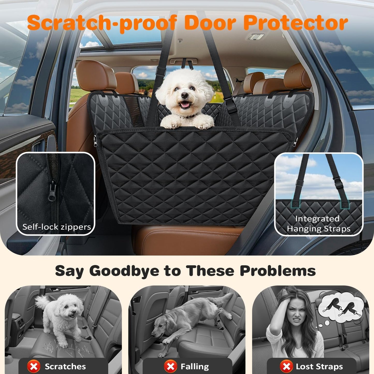 4 in 1 Dog Car Seat Cover for Back Seat, Waterproof