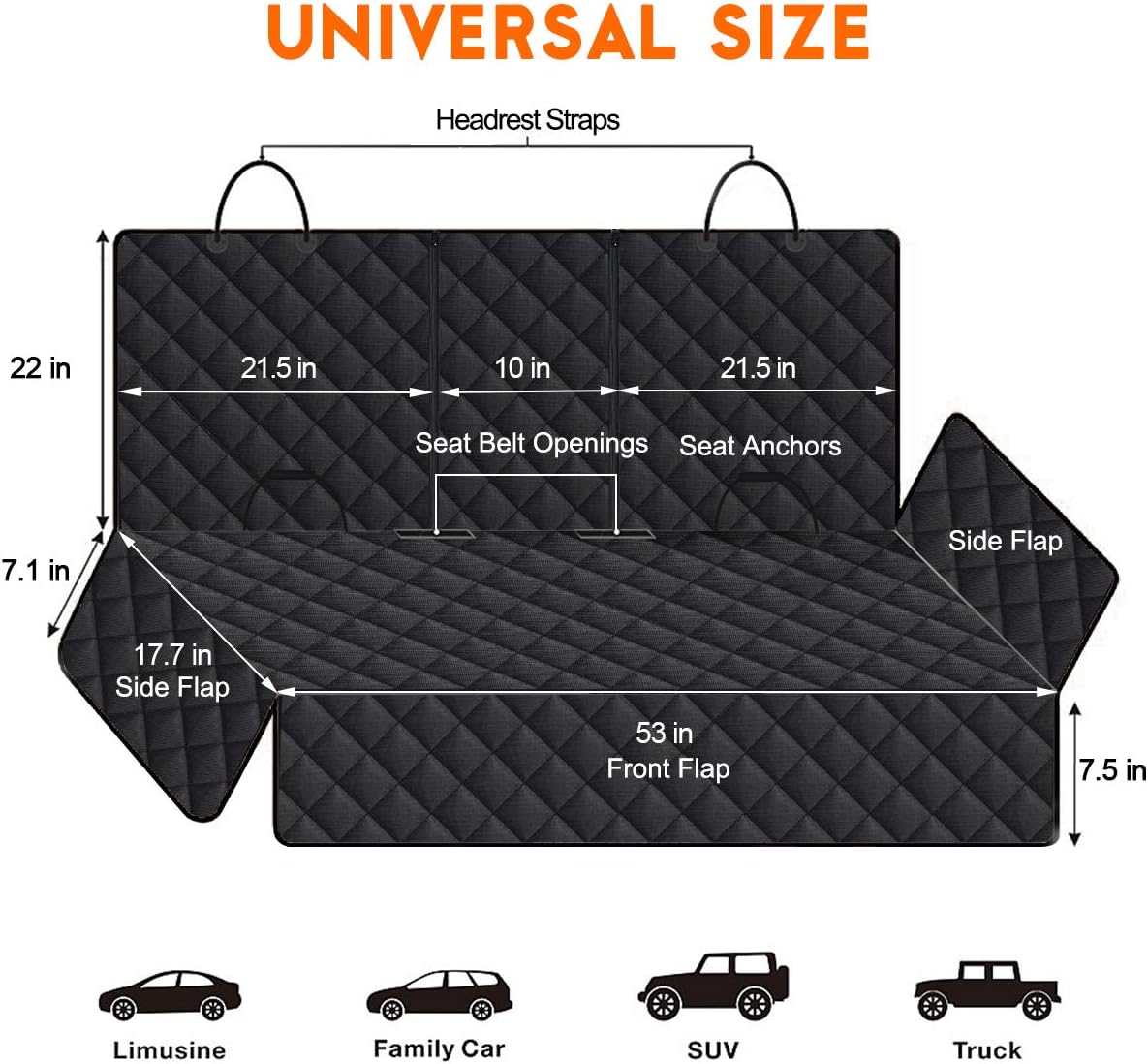 Dog Car Seat Cover - Waterproof Back Seat Protector for Pets, Non-Slip Design Compatible with Most Cars, Trucks, and SUVs - Black