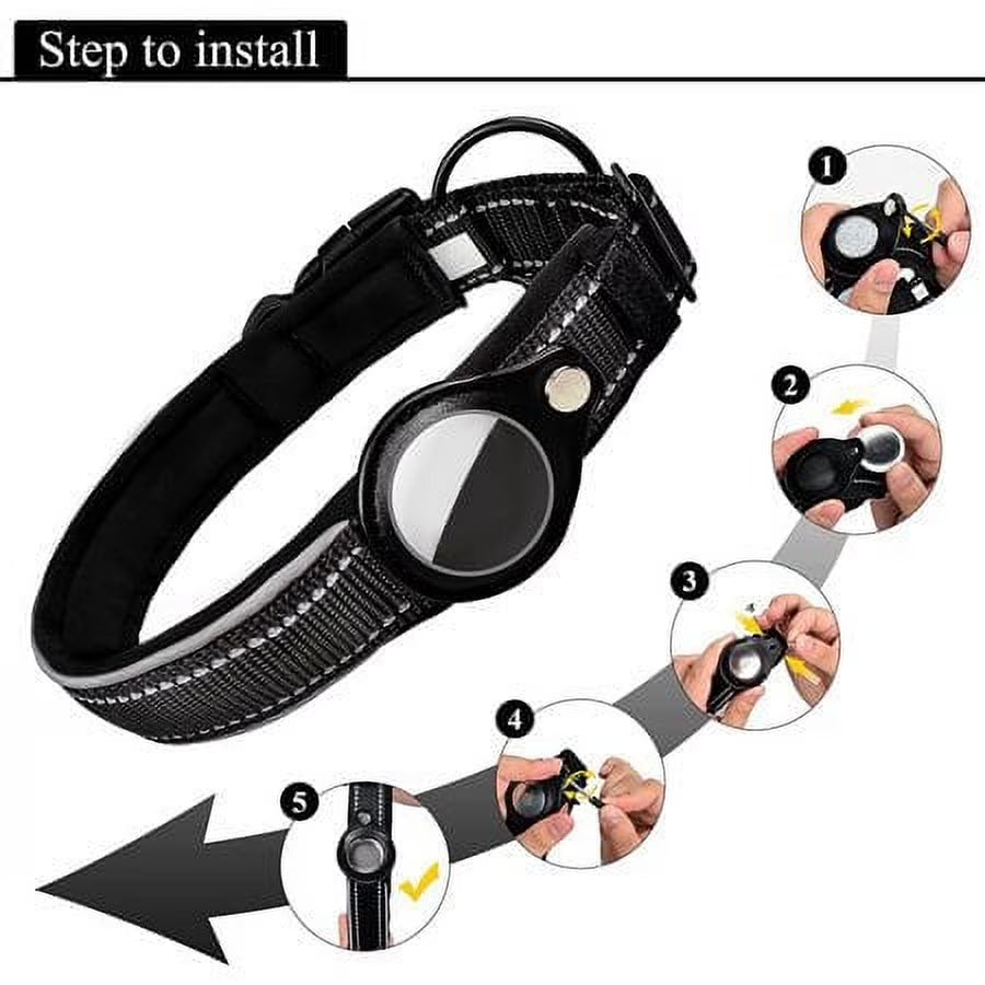 Reflective Airtag Dog Collar,Padded,Small, Medium, Large, Dogs