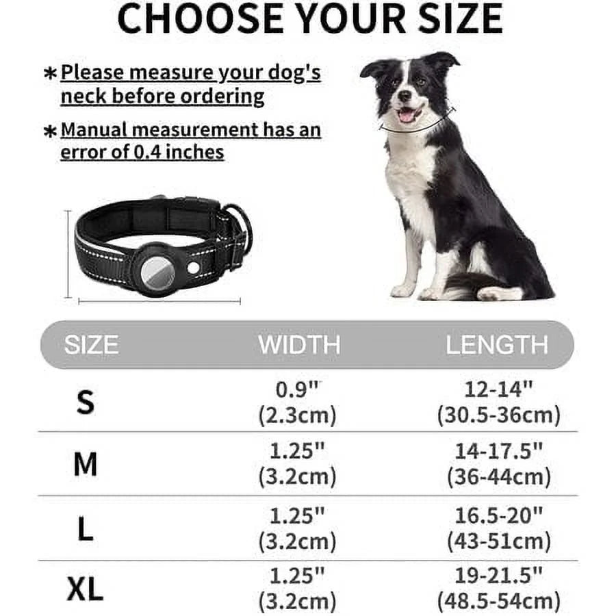 Reflective Airtag Dog Collar,Padded,Small, Medium, Large, Dogs