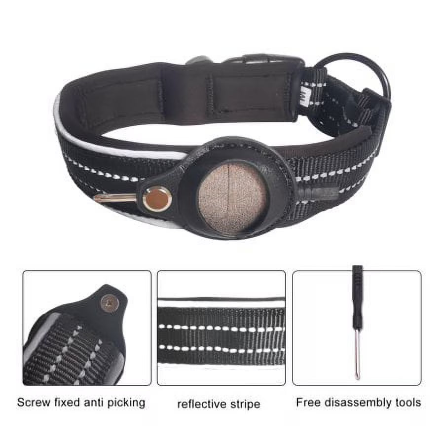 Reflective Airtag Dog Collar,Padded,Small, Medium, Large, Dogs