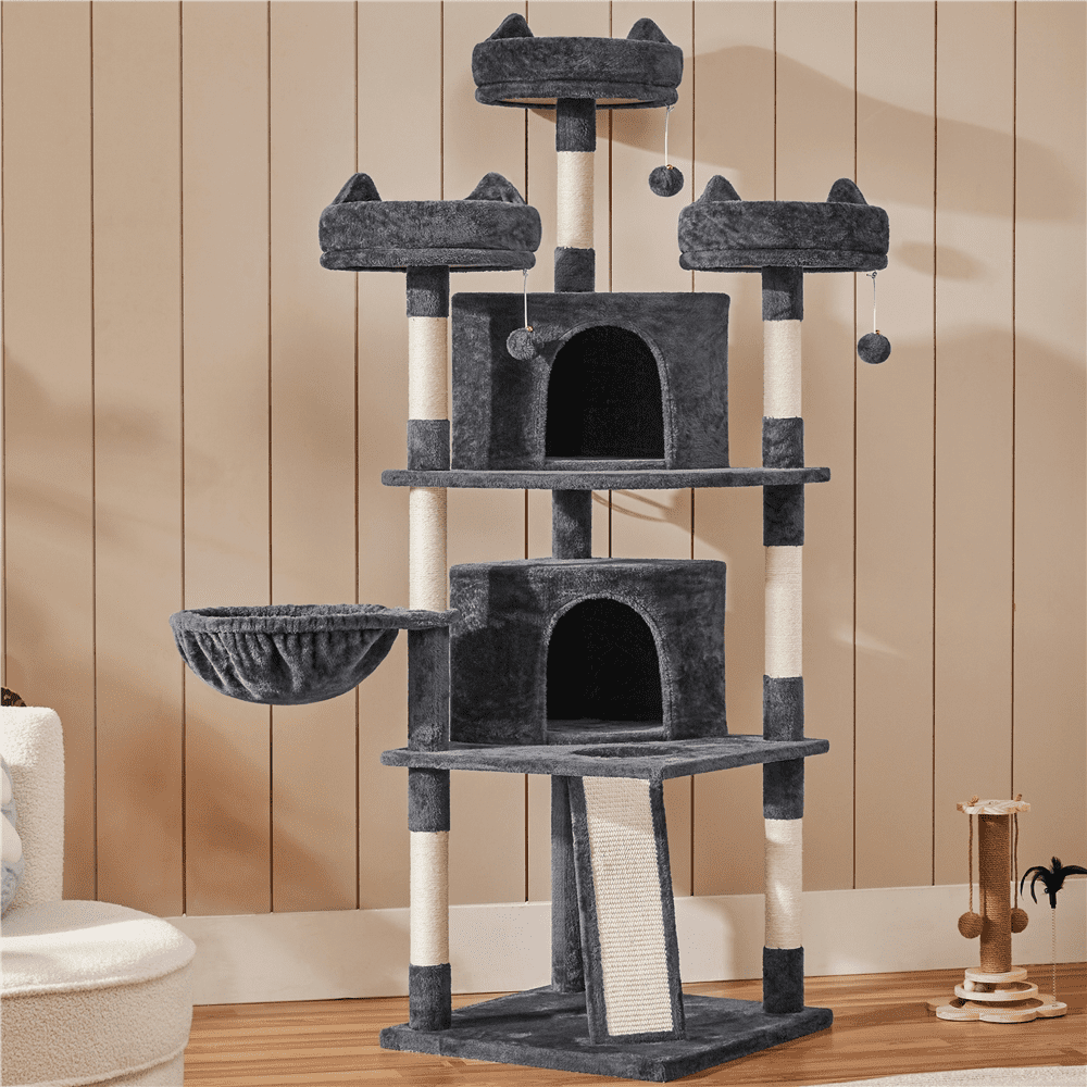 69In Cat Tree Tower with Condos & Scratching Board, Dark Gray