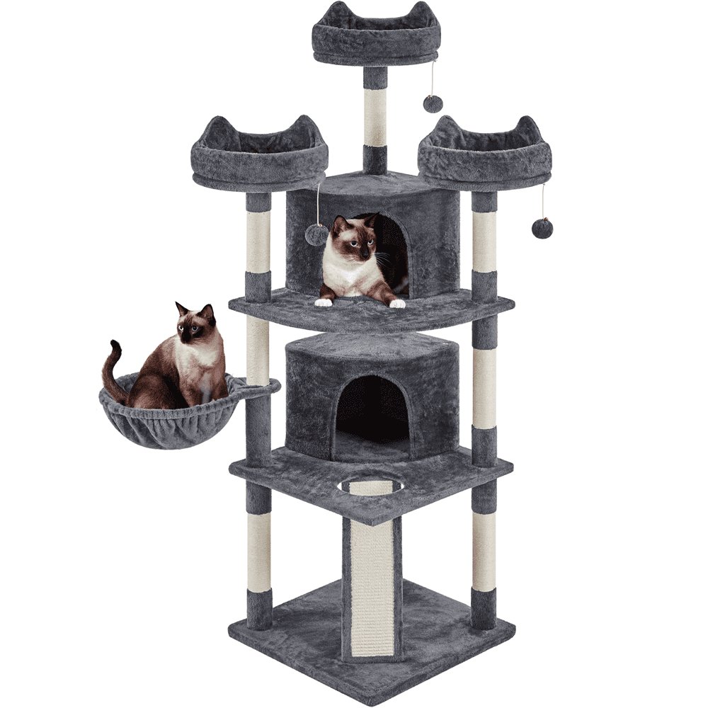 69In Cat Tree Tower with Condos & Scratching Board, Dark Gray