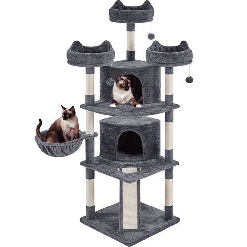 69In Cat Tree Tower with Condos & Scratching Board, Dark Gray