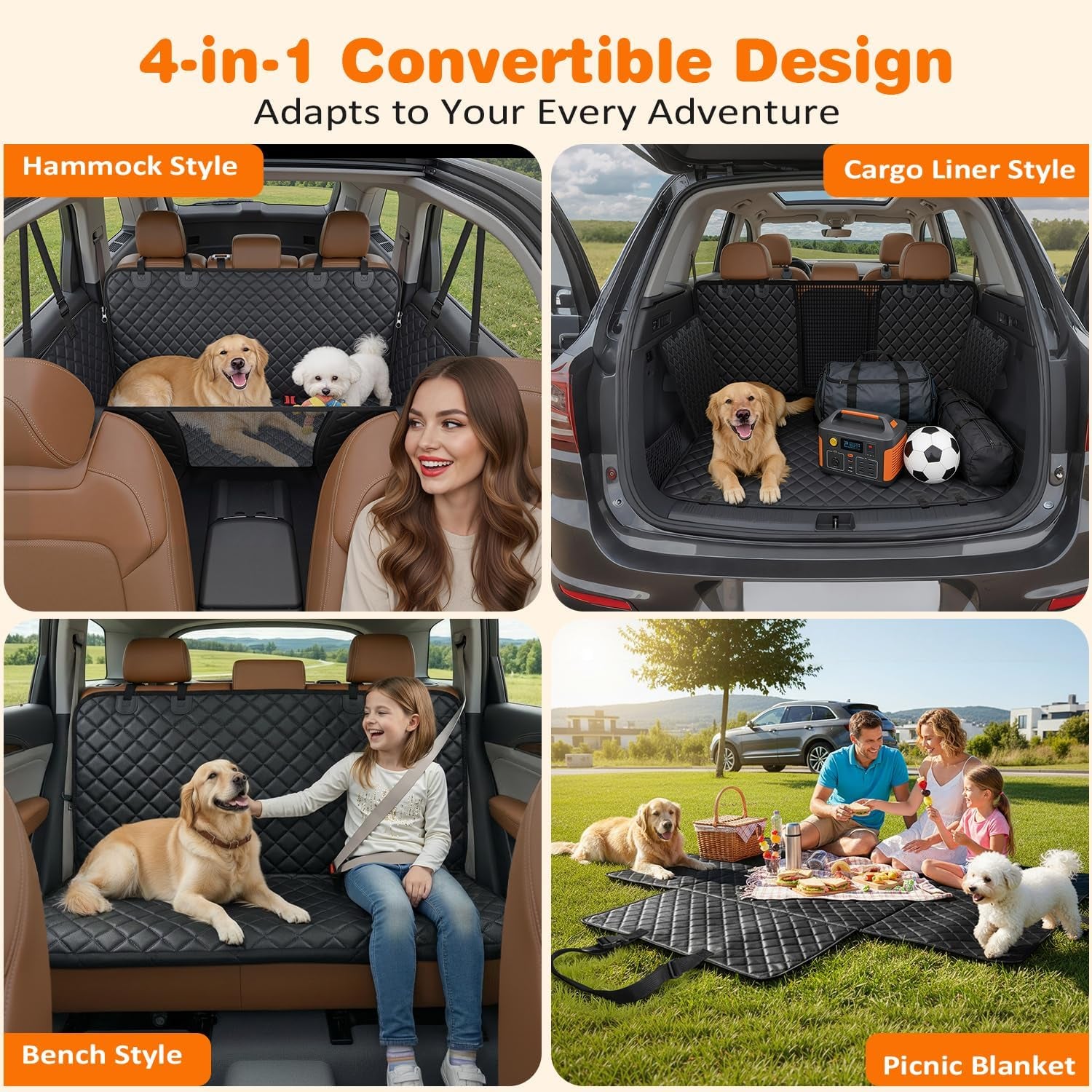 4 in 1 Dog Car Seat Cover for Back Seat, Waterproof