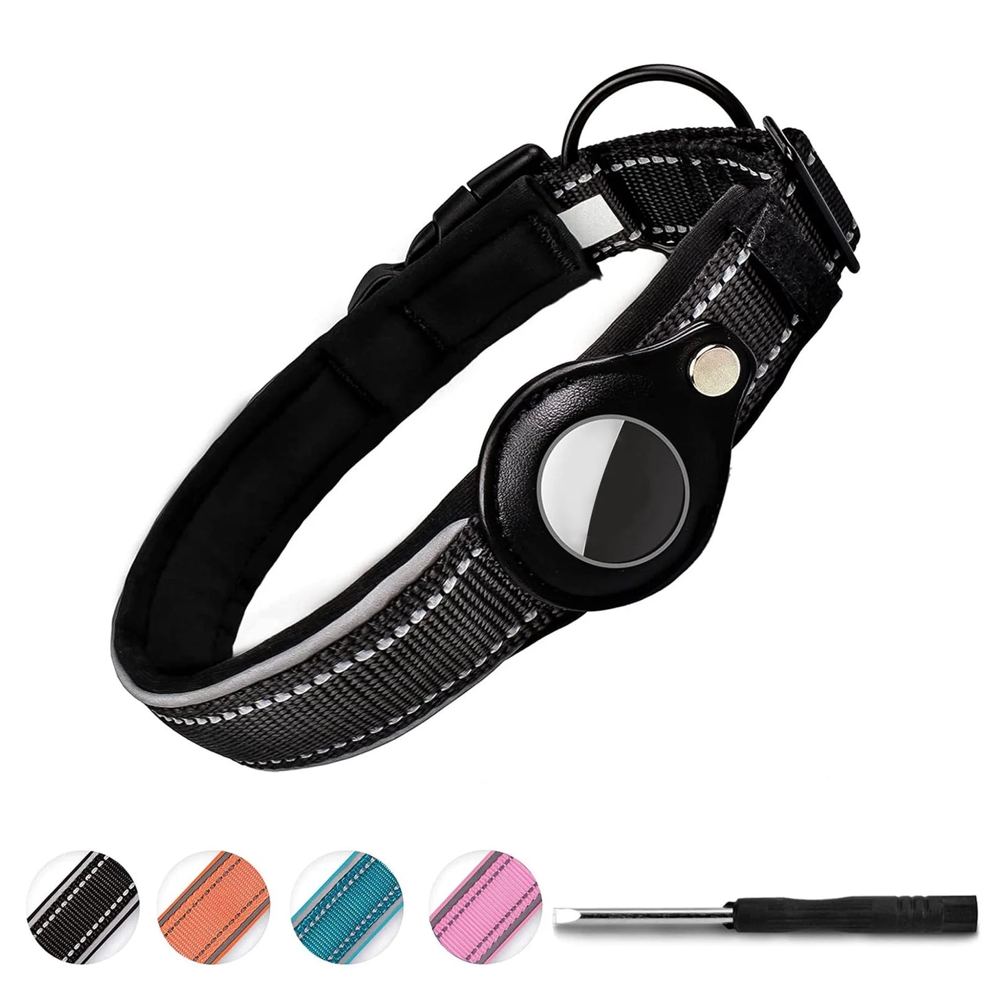 Reflective Airtag Dog Collar,Padded,Small, Medium, Large, Dogs