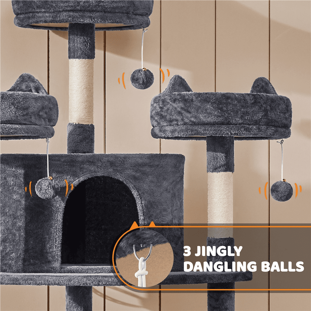 69In Cat Tree Tower with Condos & Scratching Board, Dark Gray